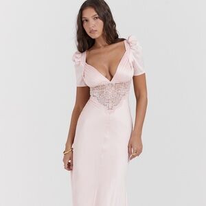 House of CB “Rafaela” Silk & Lace Maxi Dress – Small + Cup (D/E)